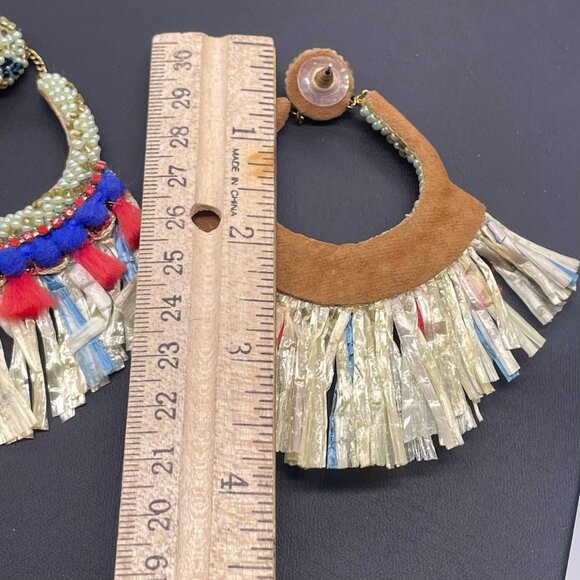 Multicolor Seed Beaded Tassel Dangle Drop Earrings Post Back Closure Boho Ethnic - Picture 5 of 5